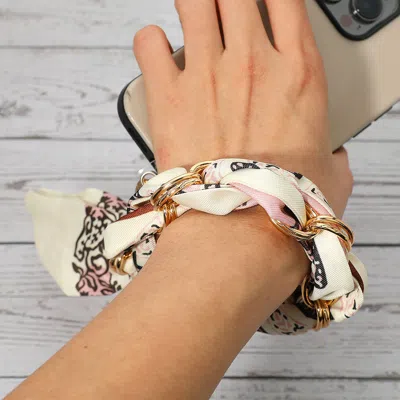 Fashnzfab Fabric Scarf Chain Phone Holder Bracelet Wristlet Strap In Sand