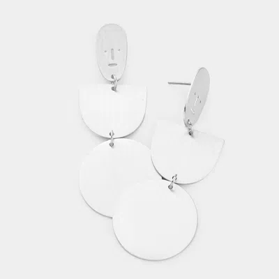 Fashnzfab Face Accented Geometric Brass Metal Link Dangle Earrings In Silver
