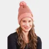 Fashnzfab Face Mask Holder Button Cable Knit Pom Pom Beanie Hat In Pink