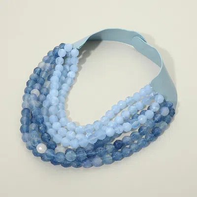 Fashnzfab Faceted Ball Beaded Multi Layered Faux Leather Magnetic Necklace In Blue