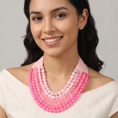 Fashnzfab Faceted Ball Beaded Multi Layered Faux Leather Magnetic Necklace In Pink