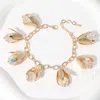 Fashnzfab Faceted Ball Flower Bud Charm Station Bracelet Ab, Clear, Gold In Gold