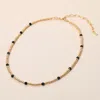 Fashnzfab Faceted Bead Accent Metal Ball Beaded Necklace In Black