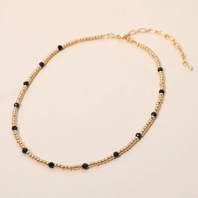 Fashnzfab Faceted Bead Accent Metal Ball Beaded Necklace In Black