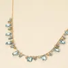 Fashnzfab Faceted Bead Charm Station Necklace In Blue