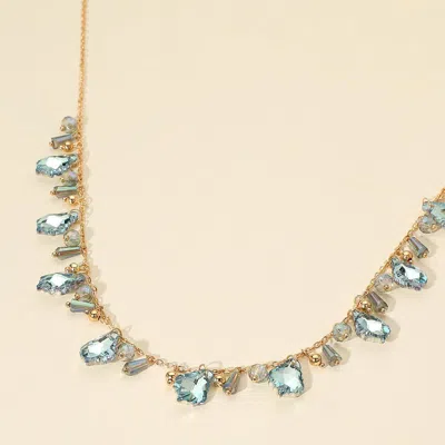 Fashnzfab Faceted Bead Charm Station Necklace In Blue