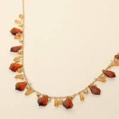Fashnzfab Faceted Bead Charm Station Necklace In Brown
