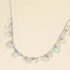 Fashnzfab Faceted Bead Charm Station Necklace In Silver
