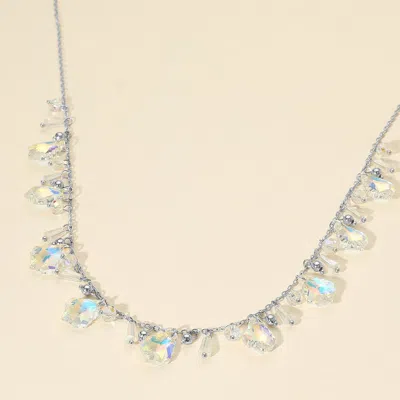 Fashnzfab Faceted Bead Charm Station Necklace In Silver