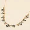 Fashnzfab Faceted Bead Charm Station Necklace In Silver