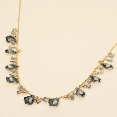 Fashnzfab Faceted Bead Charm Station Necklace In Silver