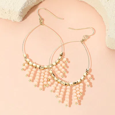 Fashnzfab Faceted Bead Fringe Open Wire Teardrop Dangle Earrings - Ivory In Gold