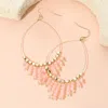 Fashnzfab Faceted Bead Fringe Open Wire Teardrop Dangle Earrings - Pink In Pink