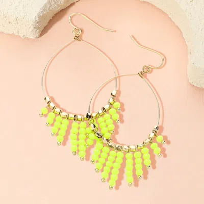 Fashnzfab Faceted Bead Fringe Open Wire Teardrop Dangle Earrings In Green