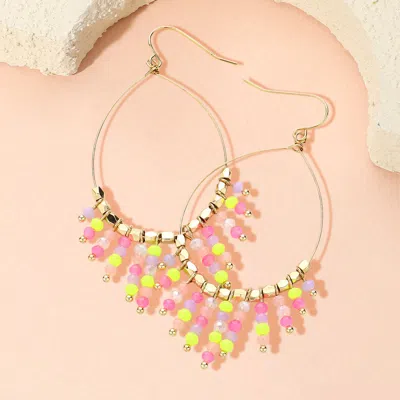 Fashnzfab Faceted Bead Fringe Open Wire Teardrop Dangle Earrings In Multi