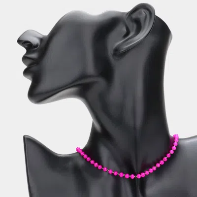 Fashnzfab Faceted Bead Link Necklace In Pink