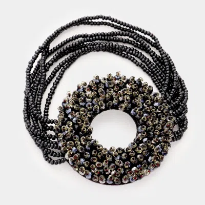 Fashnzfab Faceted Bead Open Circle Bracelet Black