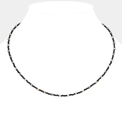 Fashnzfab Faceted Bead Pointed Necklace In Black