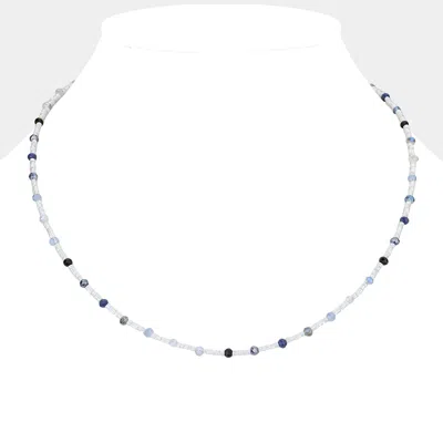 Fashnzfab Faceted Bead Pointed Necklace In Silver