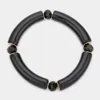 Fashnzfab Faceted Bead Pointed Resin Stretch Bracelet Black In Black