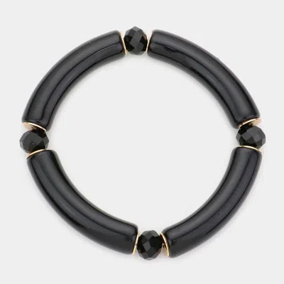 Fashnzfab Faceted Bead Pointed Resin Stretch Bracelet Black