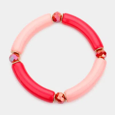 Fashnzfab Faceted Bead Pointed Resin Stretch Bracelet Coral In Pink