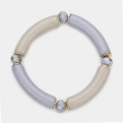 Fashnzfab Faceted Bead Pointed Resin Stretch Bracelet Gray In Silver