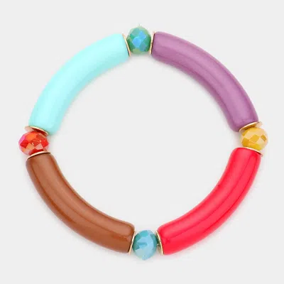 Fashnzfab Faceted Bead Pointed Resin Stretch Bracelet Multi In Pink