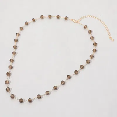 Fashnzfab Faceted Bead Station Chain Necklace - Brown