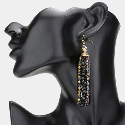 Fashnzfab Faceted Bead Tassel Dangle Earrings - Black