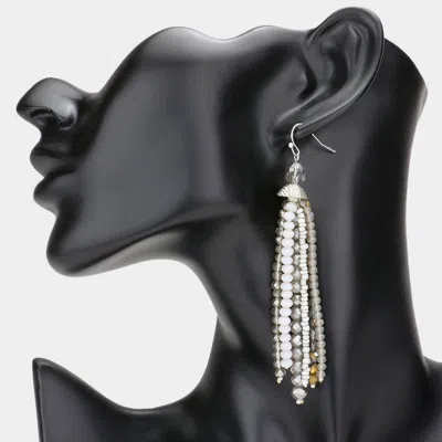 Fashnzfab Faceted Bead Tassel Dangle Earrings In Gray