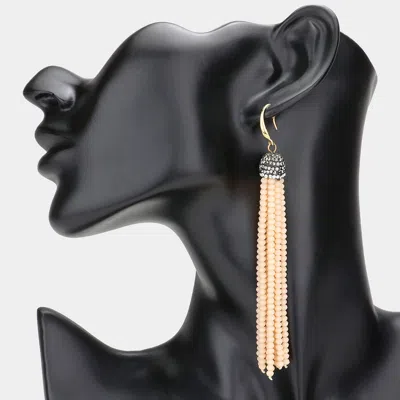 Fashnzfab Faceted Bead Tassel Earrings In Pink