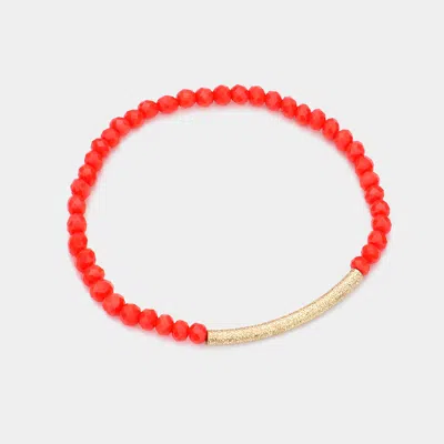 Fashnzfab Faceted Bead Textured Metal Accented Stretch Bracelet Peach, Worn Gold In Multi