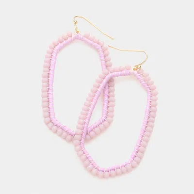 Fashnzfab Faceted Bead Trimmed Raffia Wrapped Open Hexagon Dangle Earrings In Purple