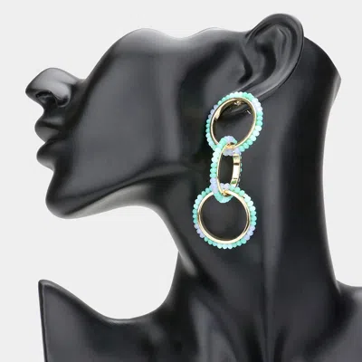 Fashnzfab Faceted Bead Trimmed Triple Open Circle Link Dangle Earrings In Blue