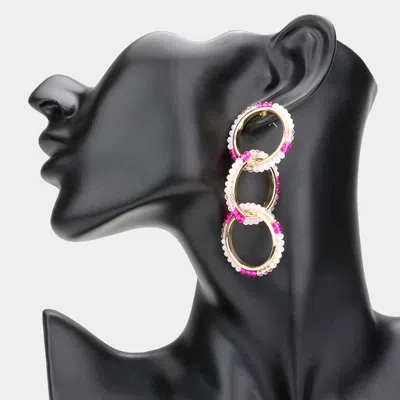 Fashnzfab Faceted Bead Trimmed Triple Open Circle Link Dangle Earrings In Gold