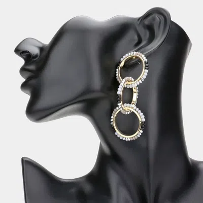 Fashnzfab Faceted Bead Trimmed Triple Open Circle Link Dangle Earrings In Metallic