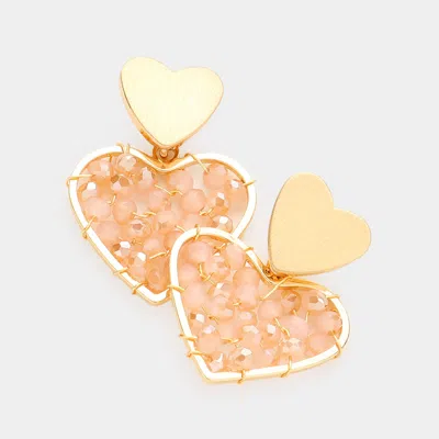 Fashnzfab Faceted Bead Wrapped Heart Link Dangle Earrings In Multi