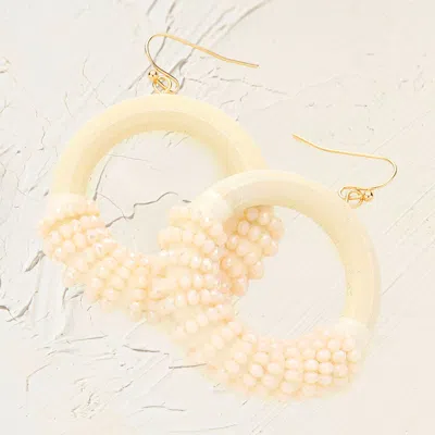 Fashnzfab Faceted Bead Wrapped Open Wood Circle Dangle Earrings In Multi