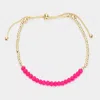 Fashnzfab Faceted Beaded Adjustable Pull Tie Bracelet Fuchsia In Pink