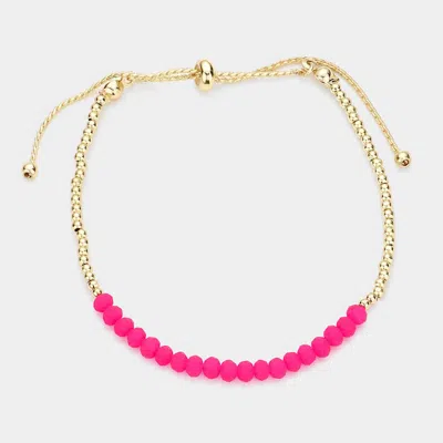 Fashnzfab Faceted Beaded Adjustable Pull Tie Bracelet Fuchsia In Pink