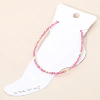 Fashnzfab Faceted Beaded Anklet In Pink