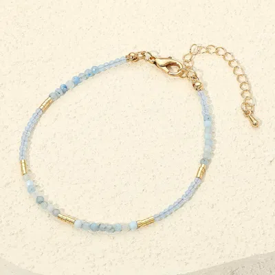 Fashnzfab Faceted Beaded Bracelet Gold, Light Blue In Multi