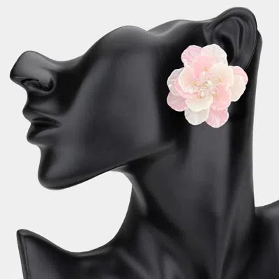 Fashnzfab Faceted Beaded Bud Ombre Resin Petal Flower Earrings In Pink