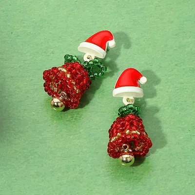 Fashnzfab Faceted Beaded Christmas Bell Dangle Earrings In Multi