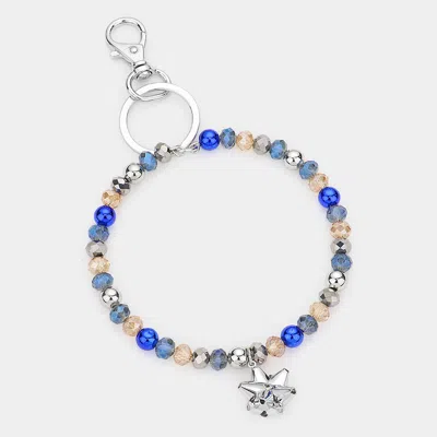 Fashnzfab Faceted Beaded Christmas Gift Bow Keychain / Bracelet Blue