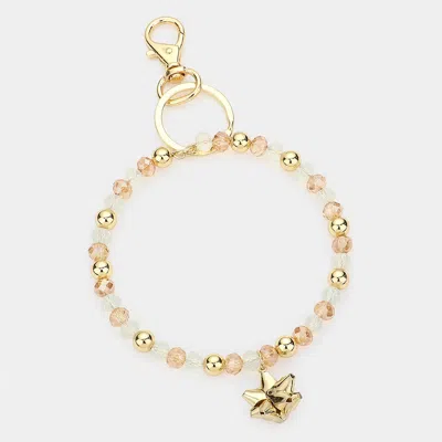 Fashnzfab Faceted Beaded Christmas Gift Bow Keychain / Bracelet Clear In Gold