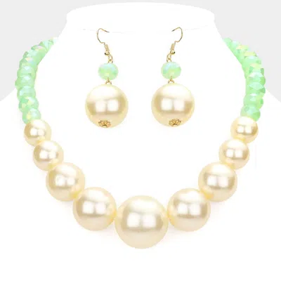 Fashnzfab Faceted Beaded Chunky Pearl Necklace In Gold