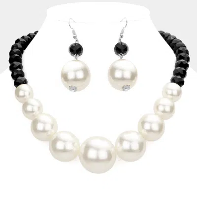 Fashnzfab Faceted Beaded Chunky Pearl Necklace In Silver