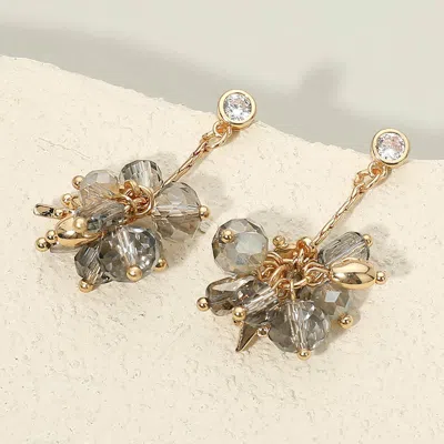 Fashnzfab Faceted Beaded Cluster Drop Earrings In Gold